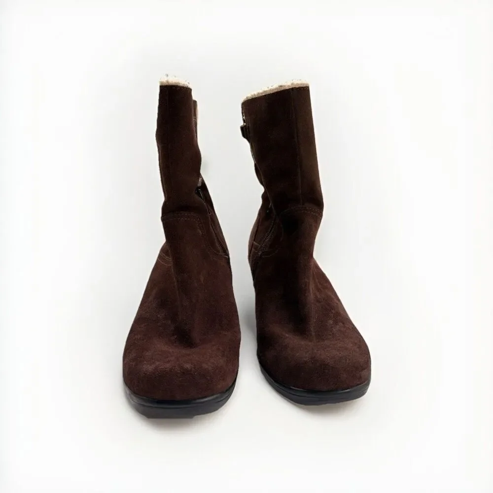 Clarks Bendables Womens Brown Suede Faux Fur Block Heel Ankle Boots Size 8.5 M